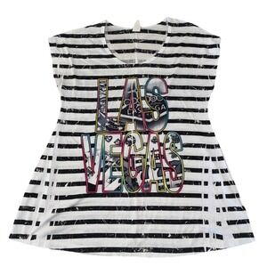 Big Bang Clothing  Top Women's M‎ White Striped Embellished Las Vegas USA Y2K